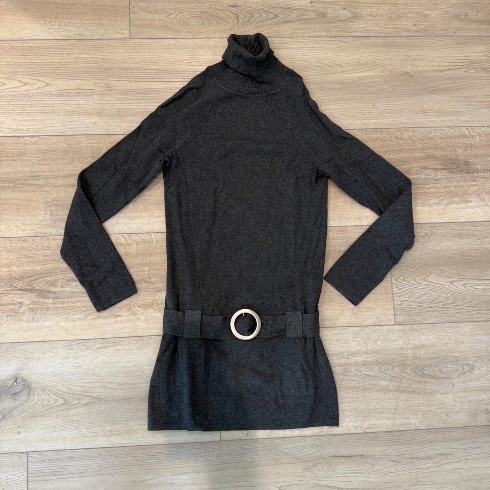 INC International Concepts Gray Turtleneck Belted Knit Mini Dress Size Med EUC